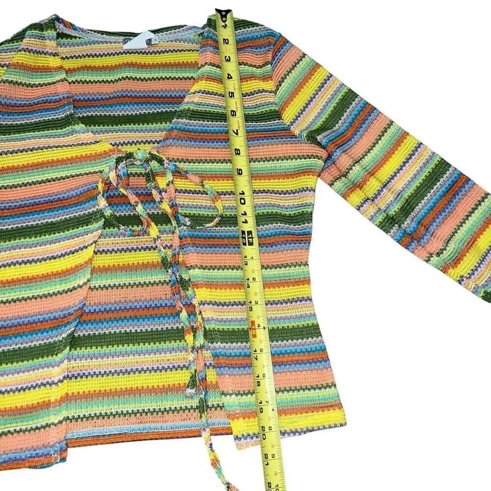 EARTHBOUND Knitted Multi Colored Y2K Single Tie Cardigan Size S